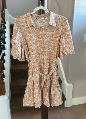 Peach Floral Balloon Sleeved Flirty Mini Dress thumbnail 1