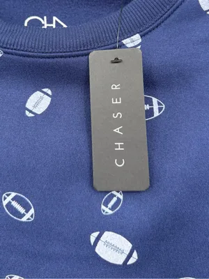 Chaser Football Print Sweatshirt Women Small Navy Blue Game Day Crewneck thumbnail 8