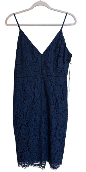 ASTR the Label Navy Blue Floral Lace Midi Dress V-Neck‎ NWT Size Large thumbnail 1