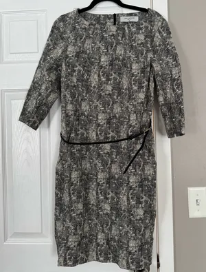 M M LaFleur Etsuko Crackle Pattern Dress With Belt Sophisticated Business Event thumbnail 1