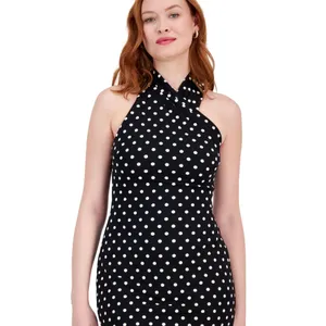 NWT Rachel By Rachel Roy Harland Printed Halter Polka Dot Dress Black / White S thumbnail 3