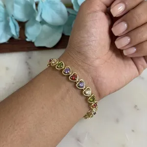 14K Gold Plated XP Heart Tennis Bracelet Cubic Zirconia Crystal 7.5 Inch thumbnail 1