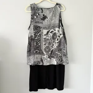Notations Size-1X Women's Chiffon Overlay Abstract‎ Patterned & Black Dress thumbnail 2