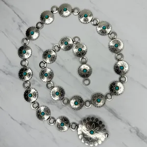 Womens Western Faux Turquoise Concho Chain Belt Silver Tone Small/Medium (S/M) ✨ thumbnail 1