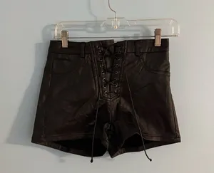 trendy y2k lace up faux leather micro mini shorts size S thumbnail 1