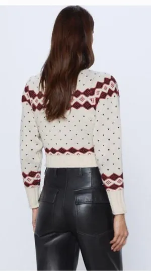 heart print wool knit cropped sweater thumbnail 5