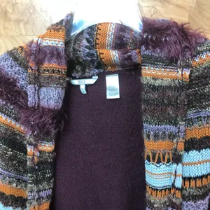 BKE Size Small Crochet Open Front Cardigan Sweater Combination Deep Burg… thumbnail 4