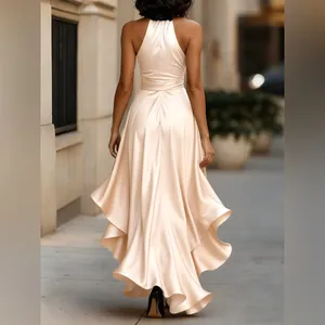 Mooyius Midnight Elegance Satin Halter Ruffle Gown Chamagne Womens‎ Size L thumbnail 2