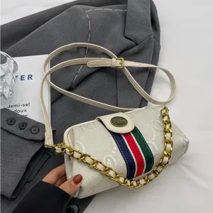 Monogram Chain Shoulder Bag Cream Gold Stripe Crossbody Clutch NIP thumbnail 8