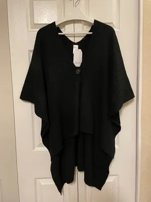 NEW! Time and Tru Black Knit Open Front Ribbed Ruana Shawl Wrap Poncho One Size thumbnail 2