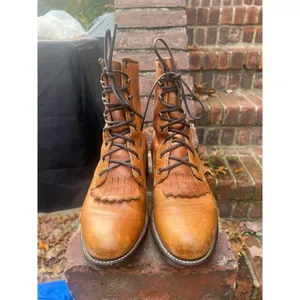 Vintage Justin Boots Brown Leather Kiltie Lace Up Roper Granny Boots 7 thumbnail 4