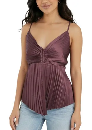 Banana Republic Burgundy Satin Pleated Cami Top XL Crossback NWT thumbnail 1