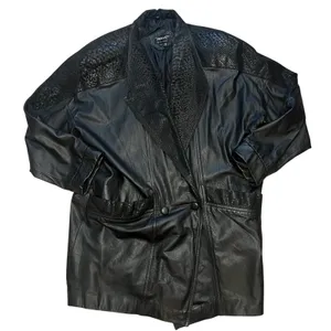 VTG PELLE‎ New York Milano Black Leather Jacket Snakeskin Print Womens Large 90s thumbnail 1