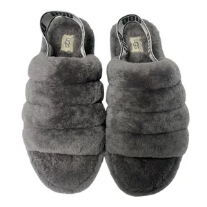 UGG Fluff Yeah Slide Fur Slippers Charcoal Grey Slingback Plush Women’s Size 11 thumbnail 4