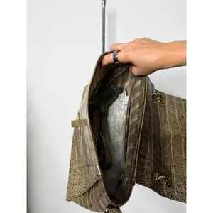 Brahmin Crocodile Embossed Leather Satchel Taupe Olive Top Handle Crossbody Bag thumbnail 7