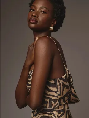 Anthropologie Tan and Black Zebra-Print Slip Midi Dress thumbnail 3