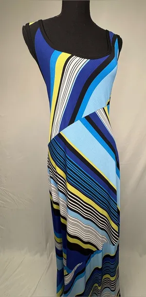 Ashley Stewart Maxi Dress Sleeveless Blue Multi-Stripe Sundress thumbnail 1