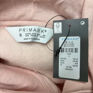NEW Primark Light Pink Los Angeles Pullover Hoodie Crop Fleece Sweatshirt Size S thumbnail 7