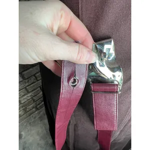 belt oval rippled buckle maroon burgundy wine silver vintage thumbnail 8