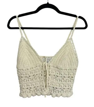 NWOT American Eagle Boho Music Festival Crochet Tie Front Cami Tank - Size S thumbnail 1