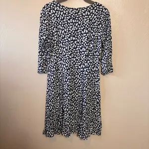 Lark & Ro Dress Fit Flare Midi Dress 3/4 Sleeve Navy‎ Blue White Flower Large thumbnail 5