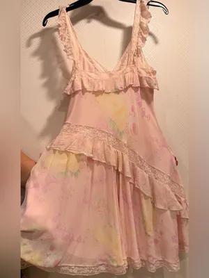 LoveShackFancy Serima Mini Dress Soft Pink Ruffle Lace Chemise thumbnail 6