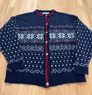 Vintage L.L. Bean Snowflake Wool Nordic Winter Cardigan Sz XL thumbnail 1