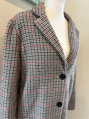 Velvet by Graham & Spencer Wool Blend Houndstooth Trench Coat Black White Pink thumbnail 4
