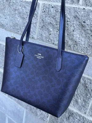 NWT COACH Fiona Zip Tote Bag In Signature Canvas CW396 Blue/Navy thumbnail 2
