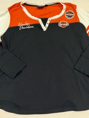 Harley-Davidson Classic Colorblock Henley Women’s Plus Size 2W Black Orange NEW thumbnail 1