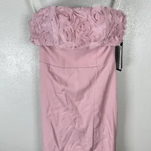 NEW Cocomelody Formal Gown Womens 2? Pale Pink Rosette Strapless Maxi Train Prom thumbnail 2
