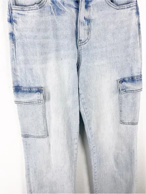 VERVET Light Wash High Rise Wide Leg Cargo Denim Jeans 25 Casual Neutral Boho thumbnail 10
