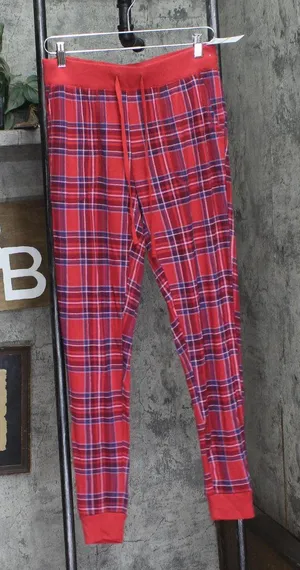 NEW Gap Body Womens Ribbed Holiday Jogger Pajama Pants G1249XLLMA Red Plaid S thumbnail 1