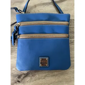 Dooney & Bourke Light Blue Leather North South Triple Zip Crossbody Bag NWT thumbnail 4
