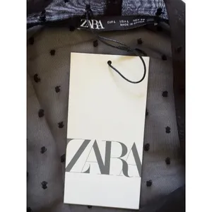 Zara Black Swiss Dot Mesh Tie Neck Mini Dress Long Sleeve Large Parisian Chic thumbnail 10
