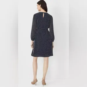 Ann Taylor‎ Clip Belted Mock Neck Shift Dress Night Sky Navy Blue Size 2 Petite thumbnail 3