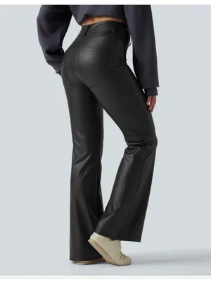 HALARA Black Faux-Leather High Waist Fleece Lined Flare Pants Small (4/6) thumbnail 3