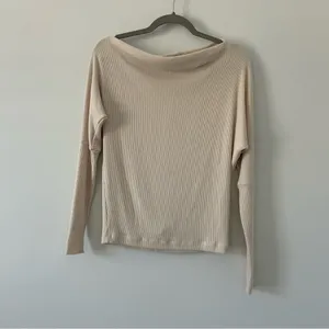 Enza Costa Off The Shoulder Slouchy Ribbed Knit Viscose Cuffed Sweater M thumbnail 2
