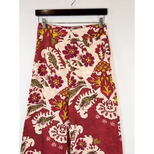 ZARA Womens Pants Red Floral Wide Leg Linen Blend Pleated Trouser Boho Small thumbnail 8