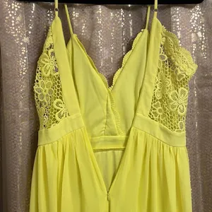 NWT No Boundaries crochet trim neon yellow maxi dress Juniors size S (3-5) thumbnail 9