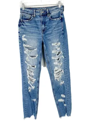 American Eagle Distressed Stretch Mom Jean Ankle Length Size 2 EUC T2586 thumbnail 1