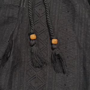Salty Lemon NWT Wide Leg Pants Cotton Laser Cut Cargo Sheer Boho Lightweight Pull On Black M thumbnail 6