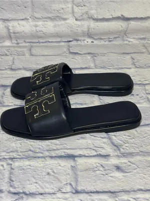 TORY BURCH Double T Sport Leather Slide Sandal Perfect Black Size 9.5 (40) thumbnail 8