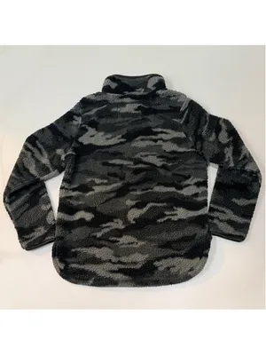 Cozy Sherpa Gray Black Camo Quarter Zip Fleece Pullover Women’s M h thumbnail 4