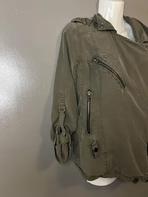 BLANKNYC Jacket Womens XS Green Twill Asymmetrical Zip Moto Biker Lined Utility thumbnail 3