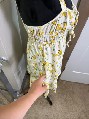 NWT Sim & Sam‎ Yellow White Linen Blend Floral Mini Dress Keyhole Sun Dress S thumbnail 6