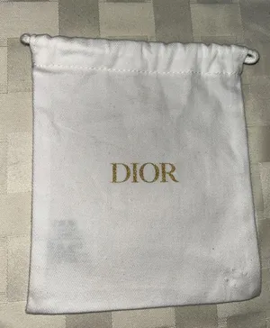 Christian Dior White Drawstring Pouch with Gold Logo thumbnail 1