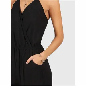 SHEIN Surplice Halter Top‎ Jogger Leg Jumpsuit Black Small thumbnail 8