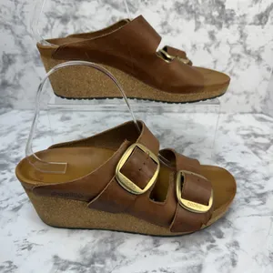 Birkenstock Papillio Brown Oil Leather Nora Big Buckle Wedge Sandal Size 39 8.5 thumbnail 4
