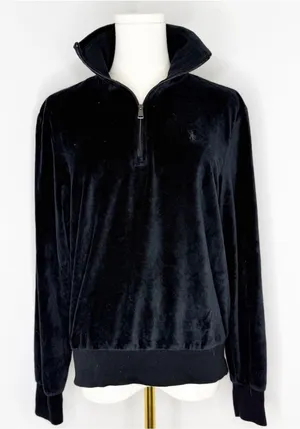 Polo Ralph Lauren Quarter Zip Pullover Black Velour Size Small thumbnail 1
